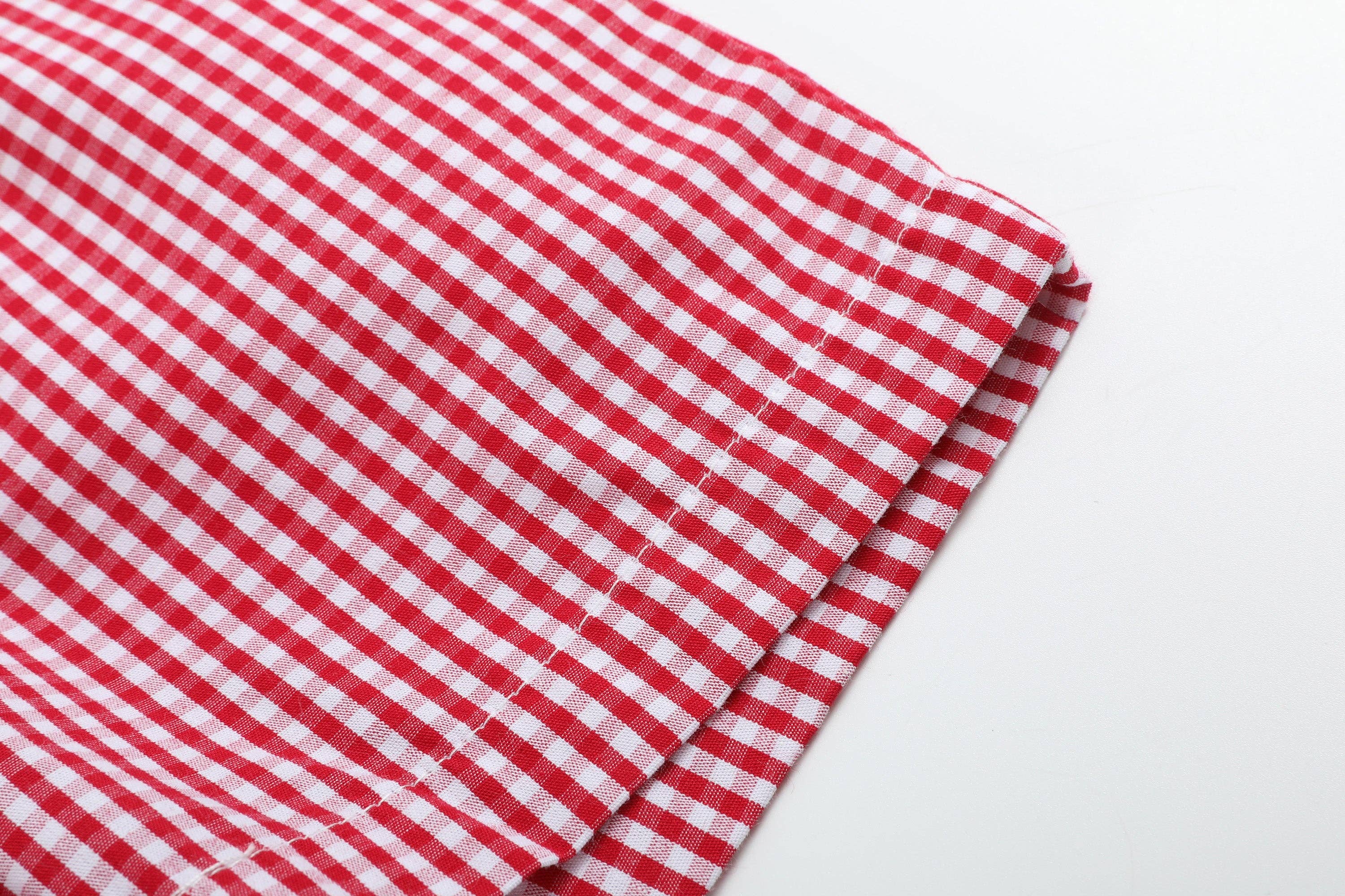 The Robinson - Baseball Smocked Shirt and Red Gingham Shorts Set