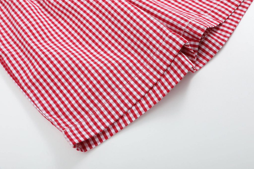 The Robinson - Baseball Smocked Shirt and Red Gingham Shorts Set