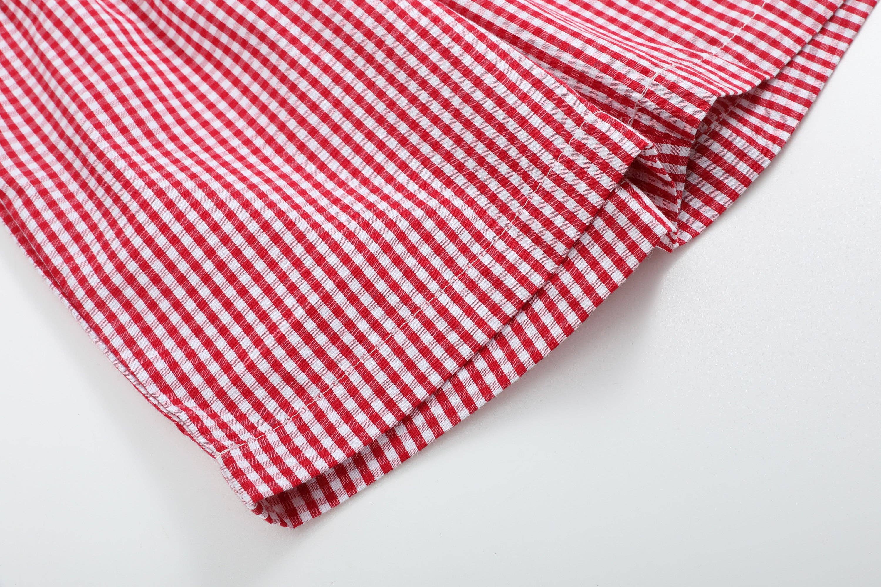 The Robinson - Baseball Smocked Shirt and Red Gingham Shorts Set