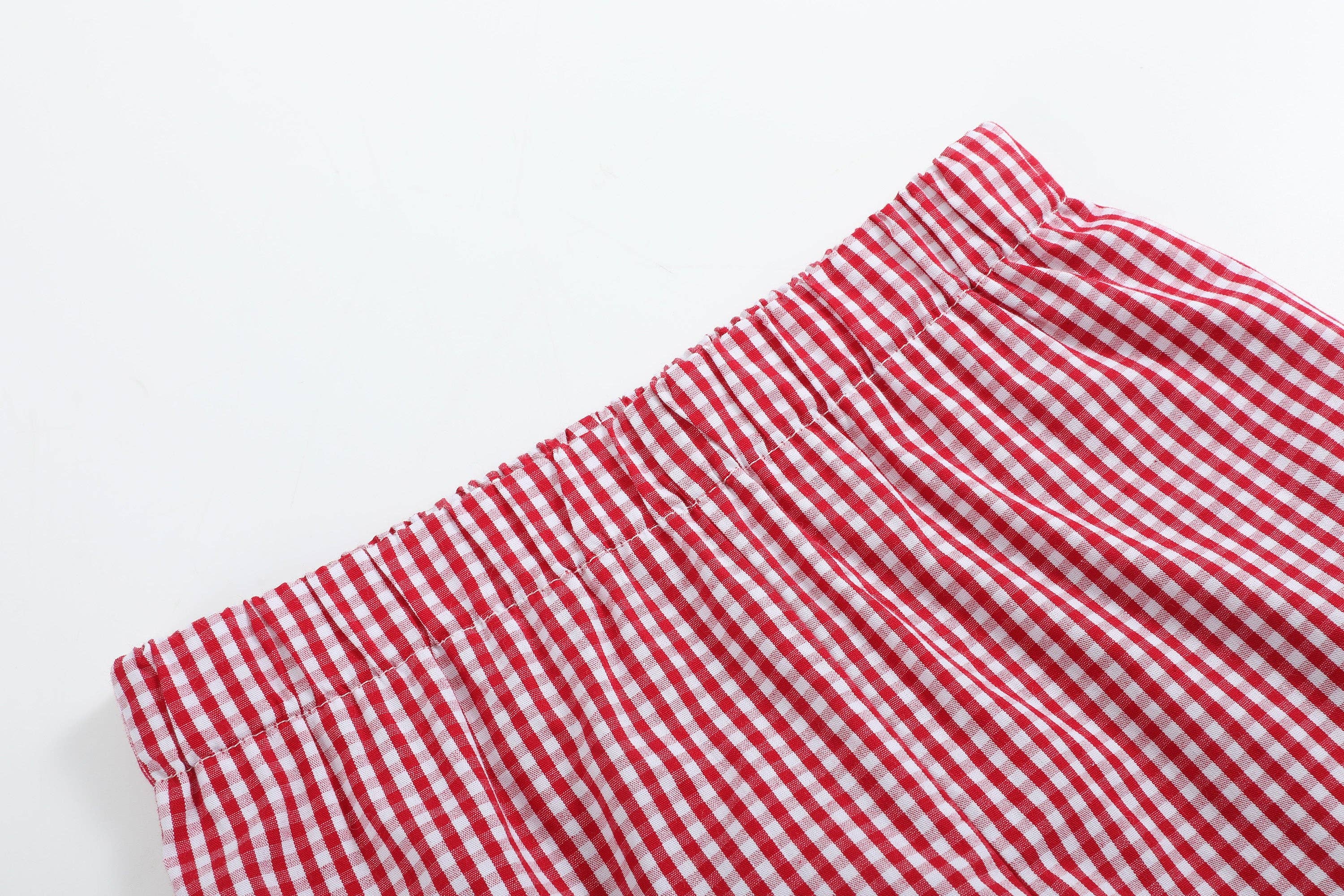 The Robinson - Baseball Smocked Shirt and Red Gingham Shorts Set