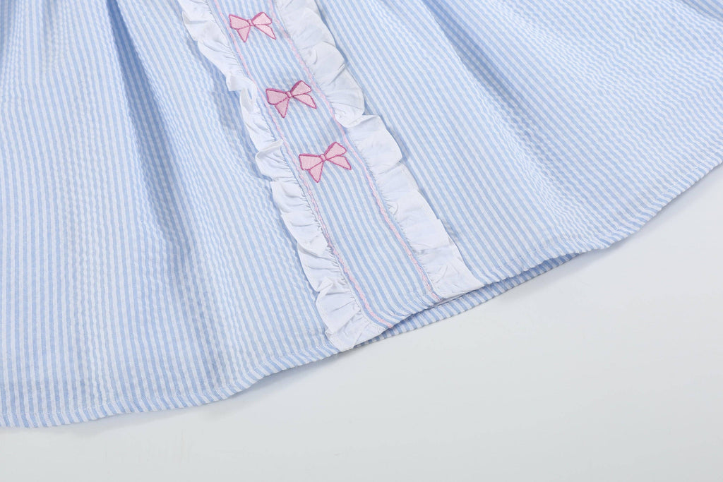 The Celia - Blue and Pink Bow Ruffle Dress