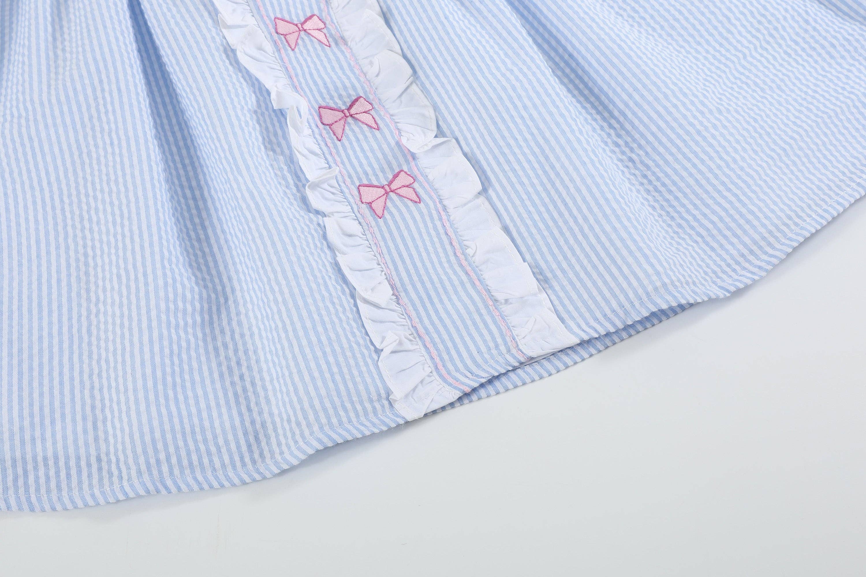 The Celia - Blue and Pink Bow Ruffle Dress