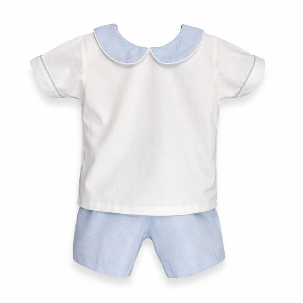 The Bennett - White & Blue Chambray Boy Short Set