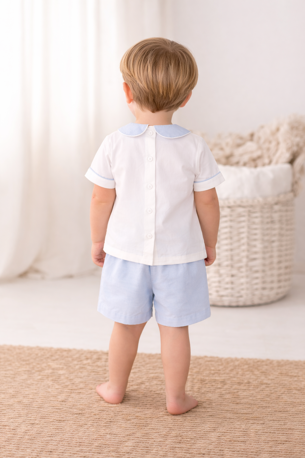The Bennett - White & Blue Chambray Boy Short Set