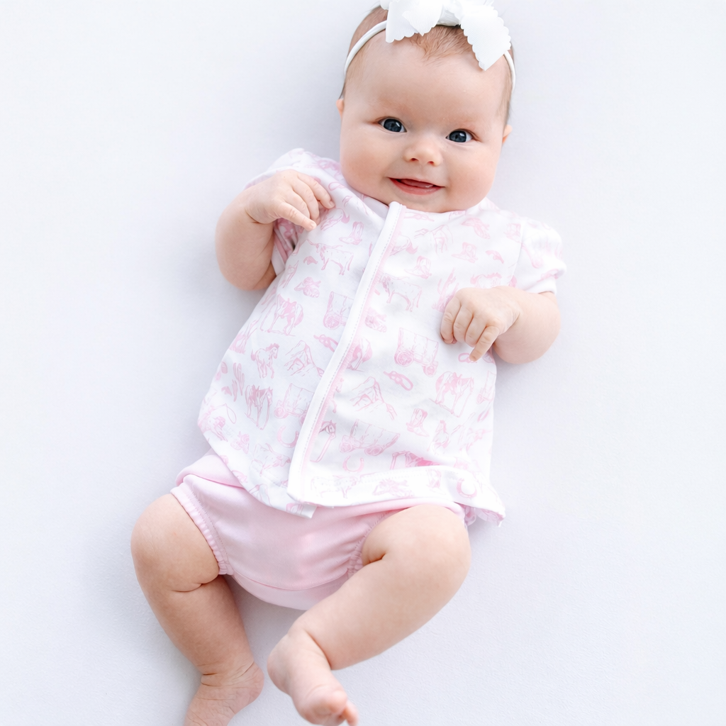 Wild West Toile Ruffle Diaper Cover Set - Pink