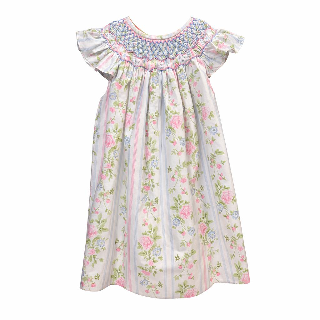 The Valerie Flower Vine Printed Hand Smocked Dress