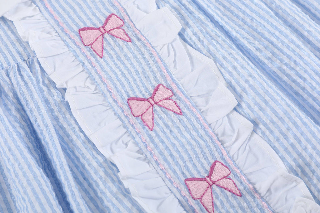 The Celia - Blue and Pink Bow Ruffle Dress