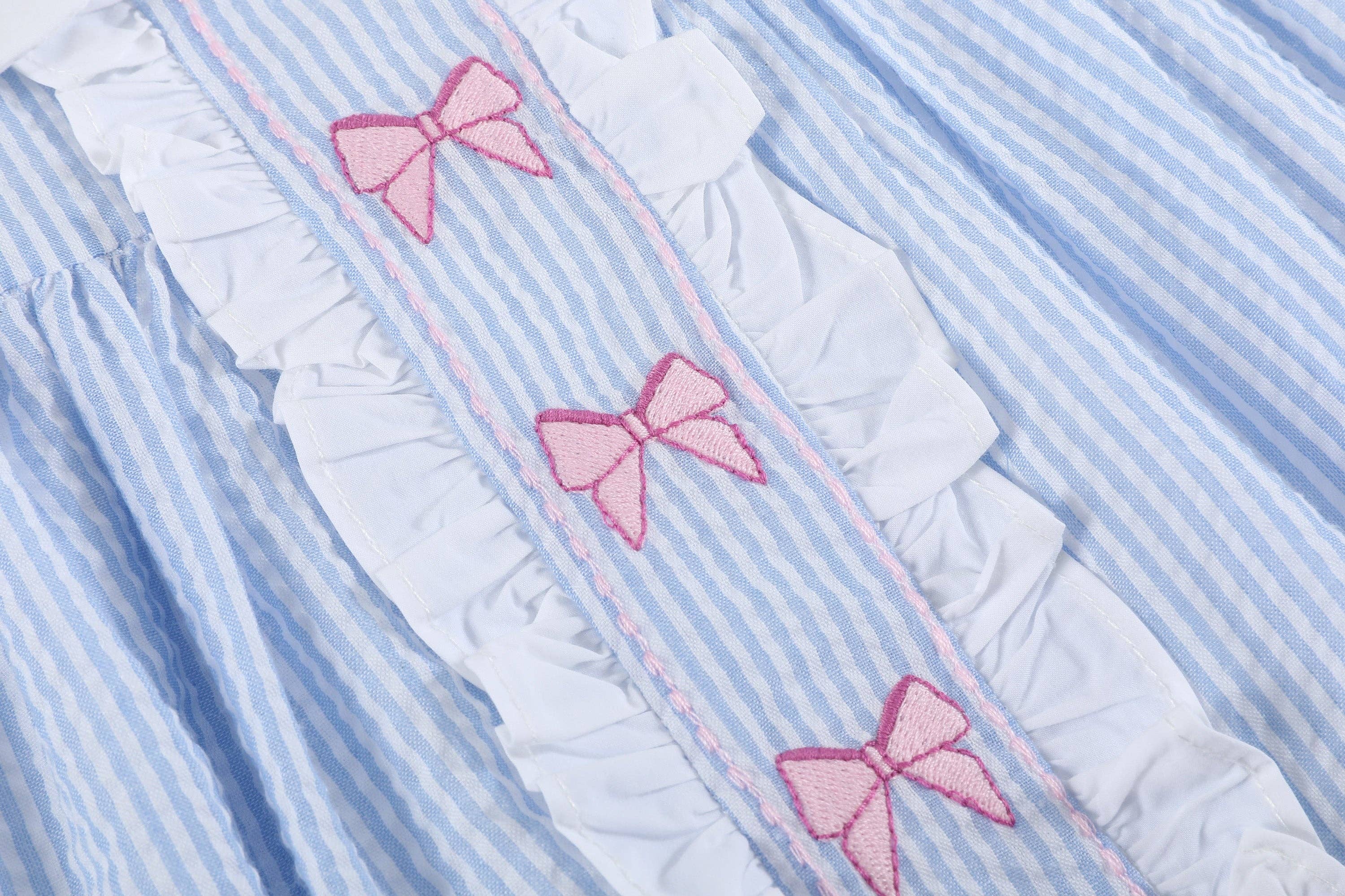 The Celia - Blue and Pink Bow Ruffle Dress