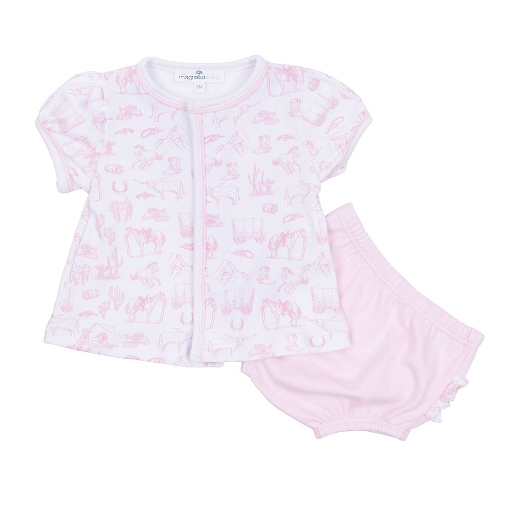 Wild West Toile Ruffle Diaper Cover Set - Pink