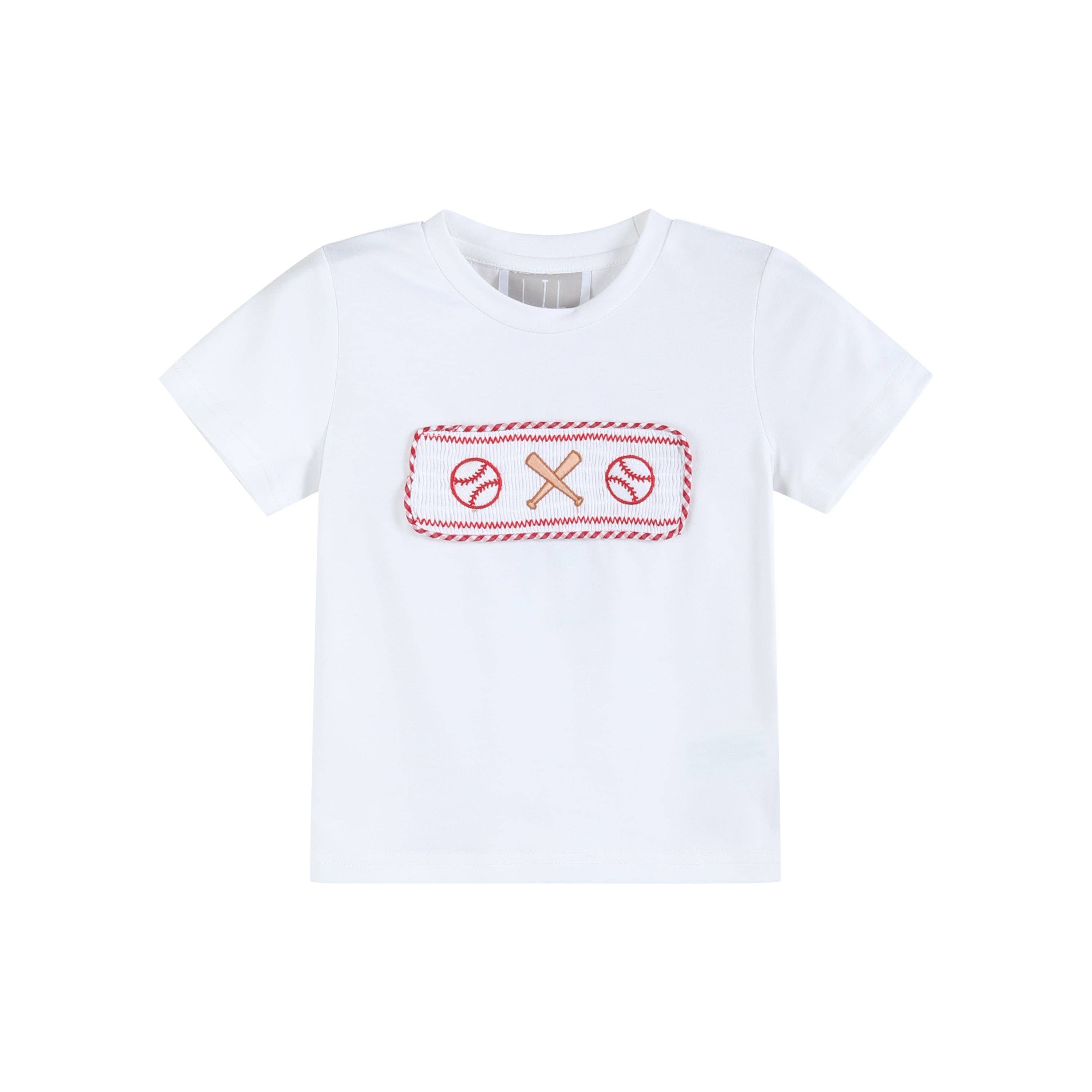 The Robinson - Baseball Smocked Shirt and Red Gingham Shorts Set