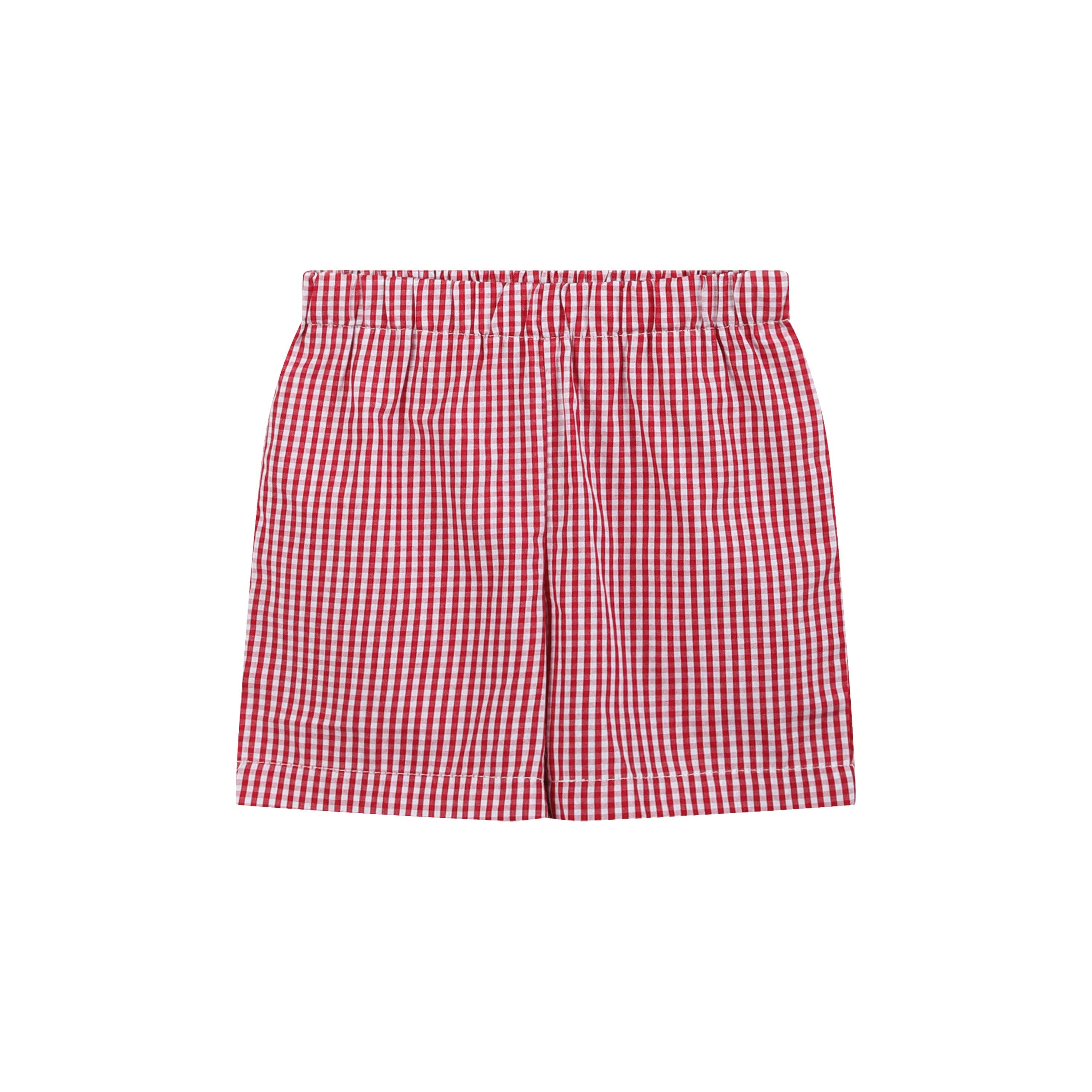 The Robinson - Baseball Smocked Shirt and Red Gingham Shorts Set
