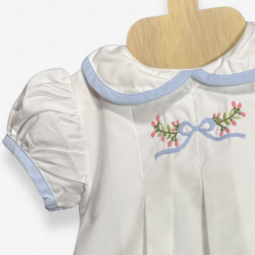The Juliette - Embroidered Blue Bow Flower Buds Bloomer Set